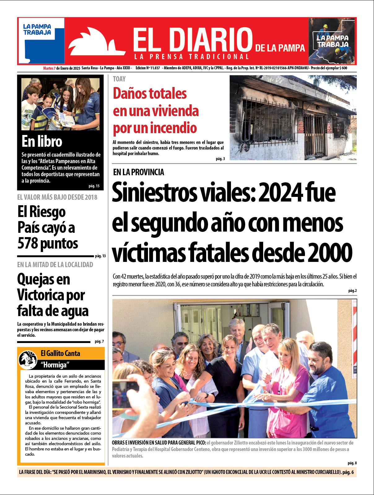 Tapa de El Diario en papel  martes 07 de enero de 2025